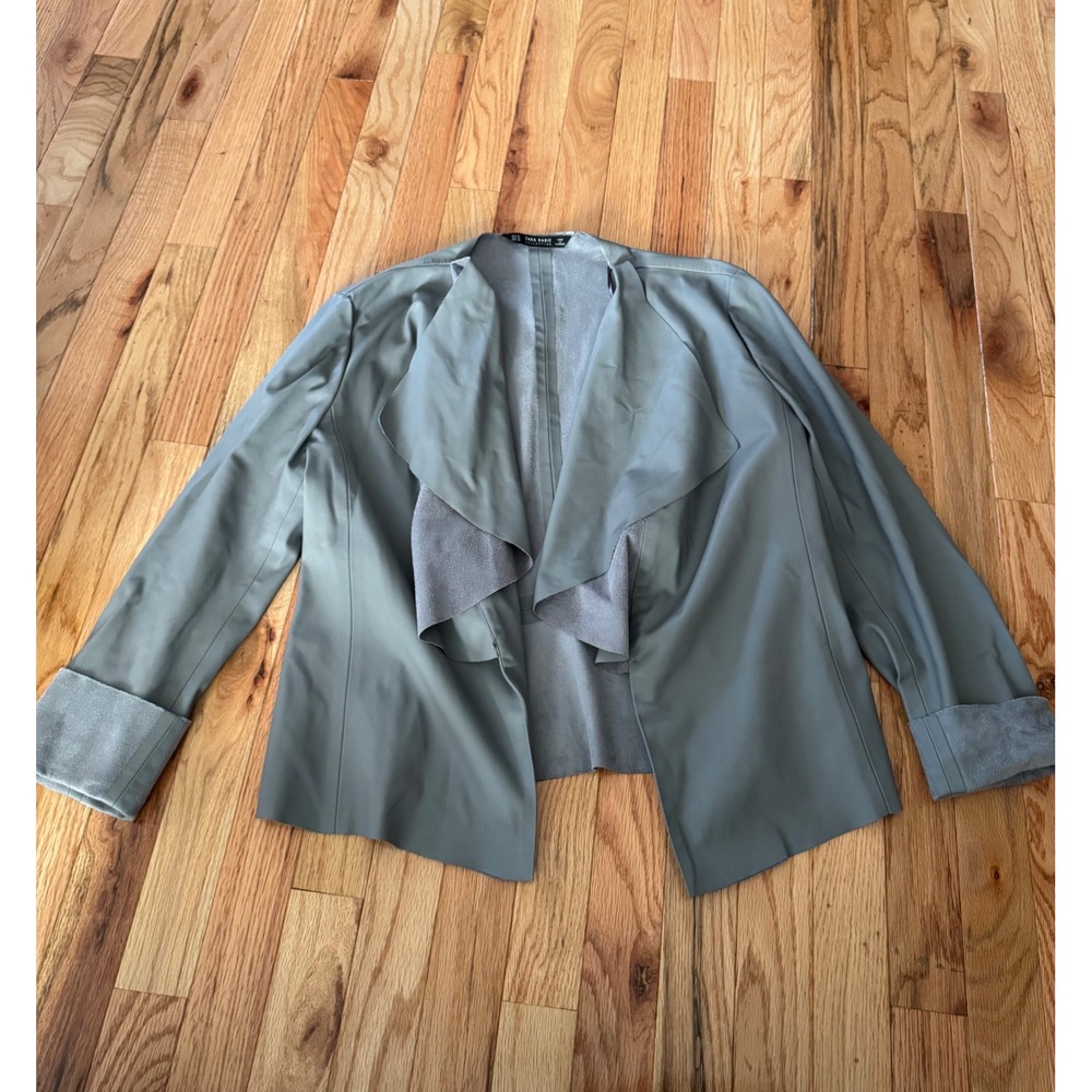 Zara Basic Collection Faux Leather Draped Waterfall Jacket gray size XLL